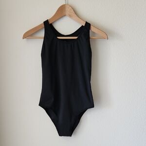 SKIMS Black Scoop Neck One Piece Racerback Circle back Opening Swimsuit Sz M